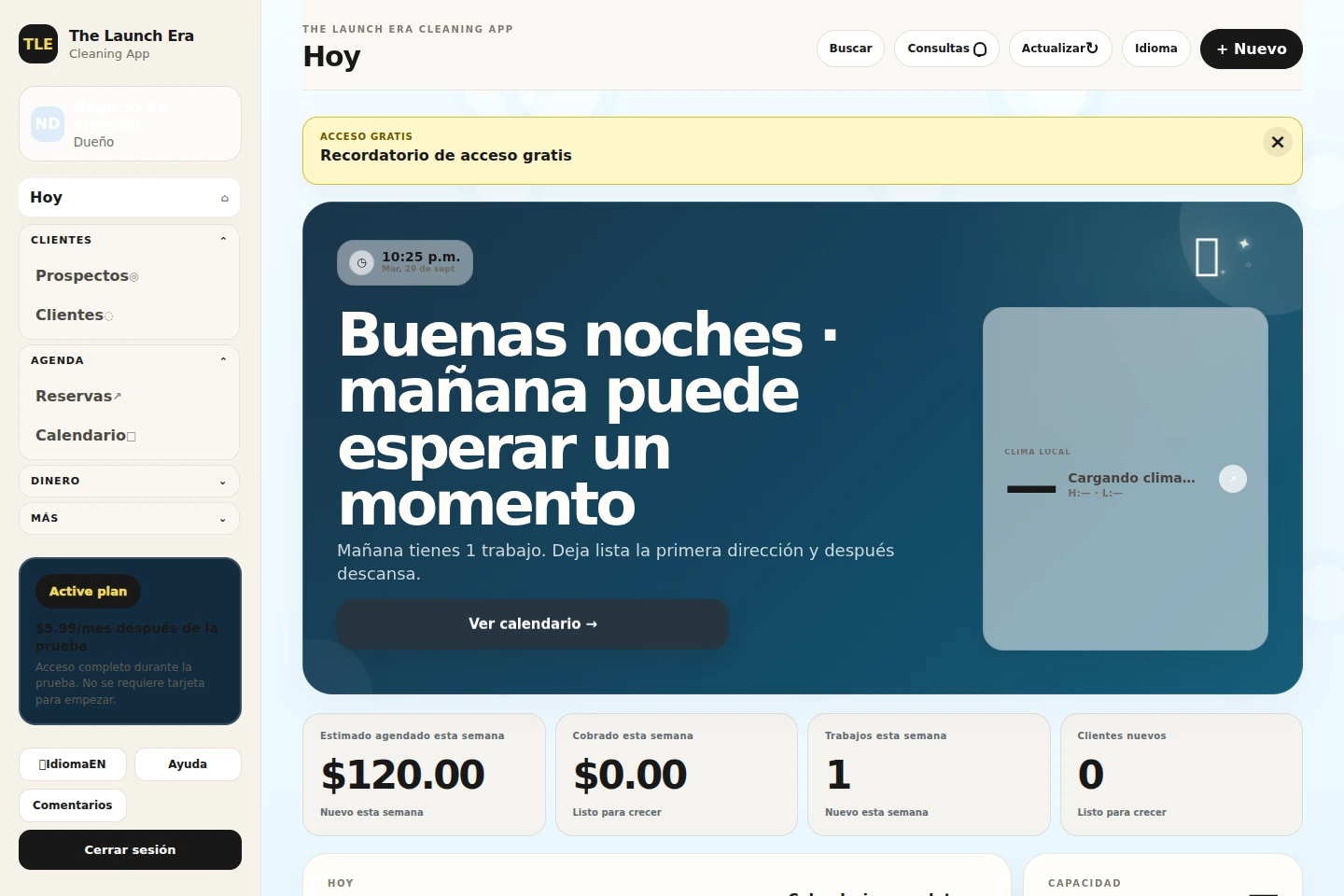 Panel real de Hoy en The Launch Era Cleaning App