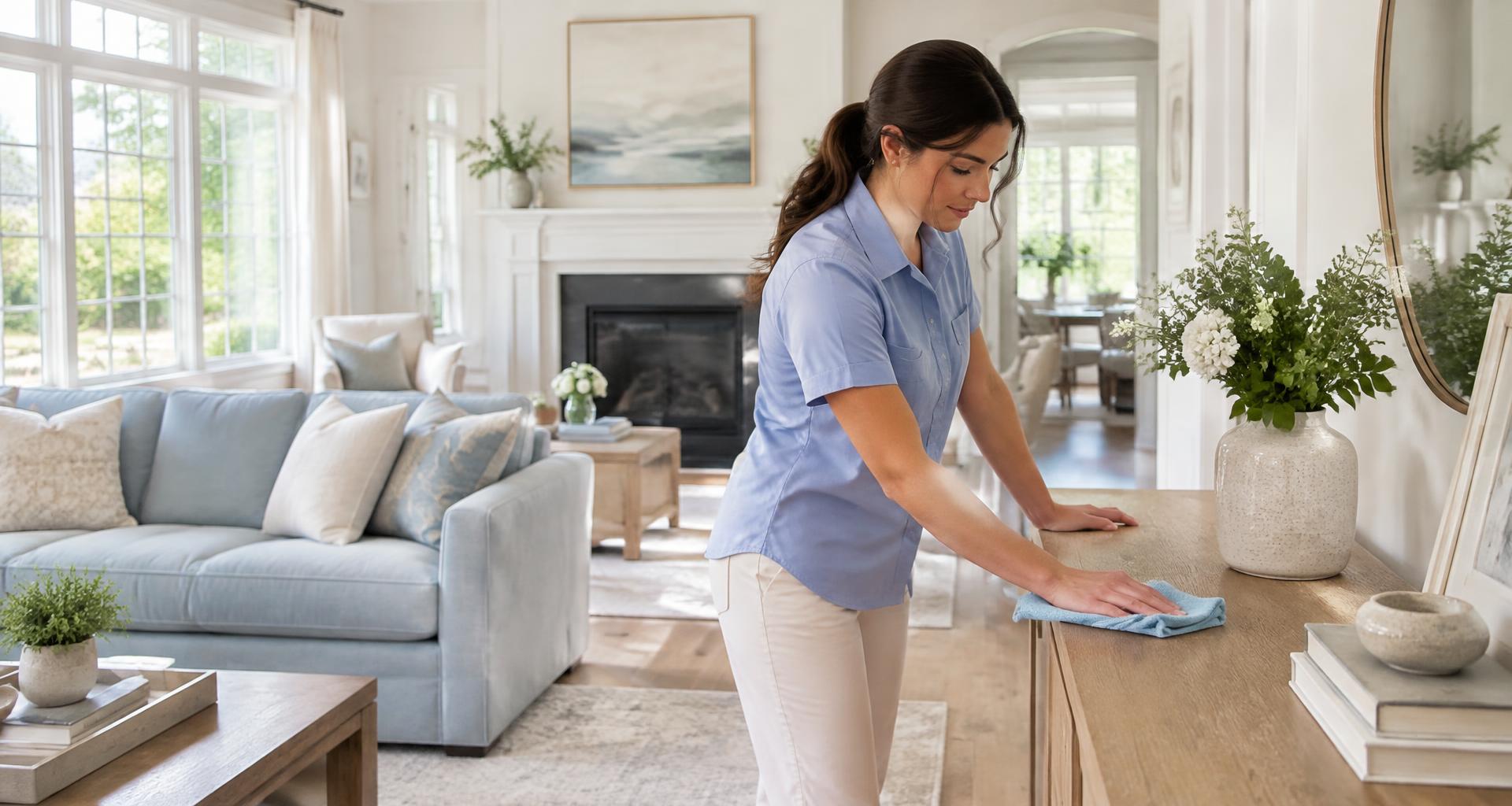 Cleaner working in a bright residential home